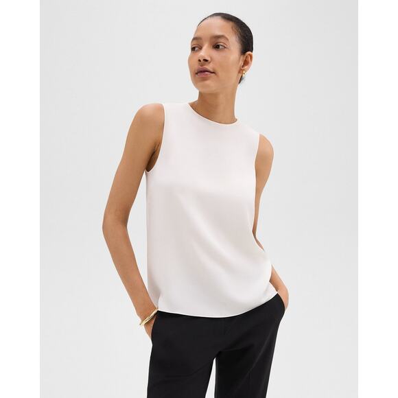 Theory Straight Shell Top in Silk Georgette Ivory - S - Picture 1 of 6